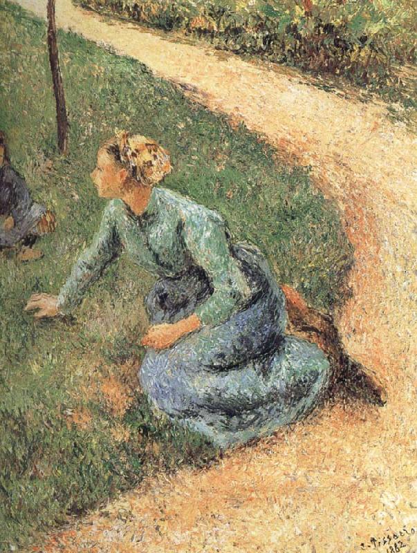 Camille Pissarro Peasant woman sitting on the side of the road China oil painting art